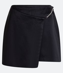 Short Saia com Toque Acetinado e Corrente de Strass na Lateral