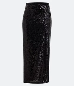 Saia Midi em Paetê com Fenda e Torcidinho Frontal