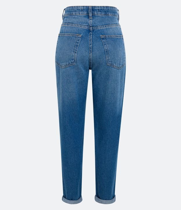 Calça Mom em Jeans com Pedrinhas Coloridas nos Bolsos Azul 6