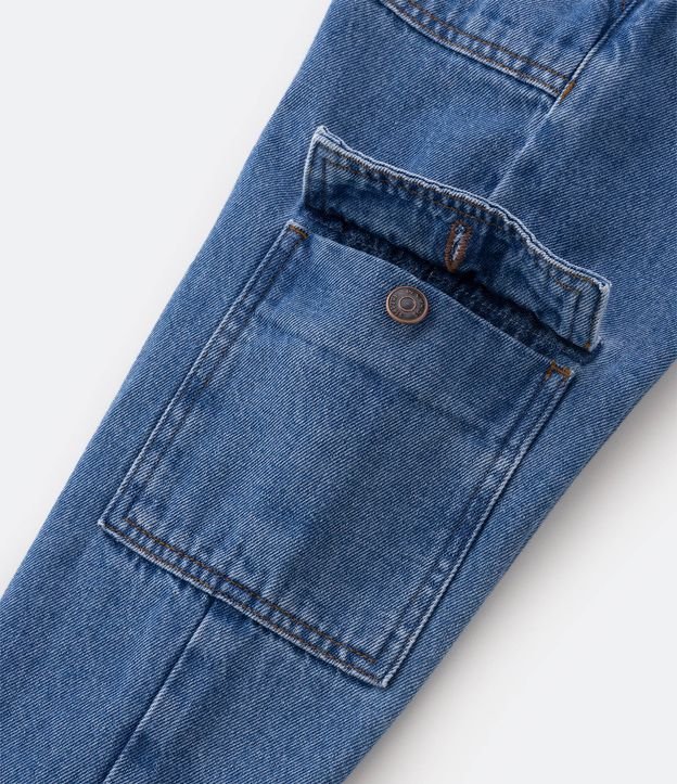 Calça Cargo Infantil em Jeans com Bolsos Laterais - Tam 5 a 14 Anos Azul 4