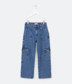 Calça Cargo Infantil em Jeans com Bolsos Laterais - Tam 5 a 14 Anos