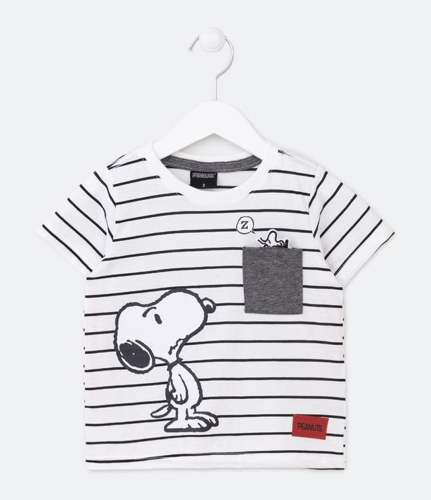 Remera Infantil con Pequeño Bolsillo y Estampado del Snoopy - Talle 1 a 5 años Blanco 1
