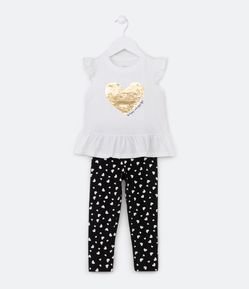 Conjunto Infantil com Coração de Paetês que Vira e Babadinho - Tam 1 a 5 Anos