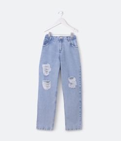 Calça Mom Infantil em Jeans com Rasgo no Joelho - Tam 5 a 14 Anos