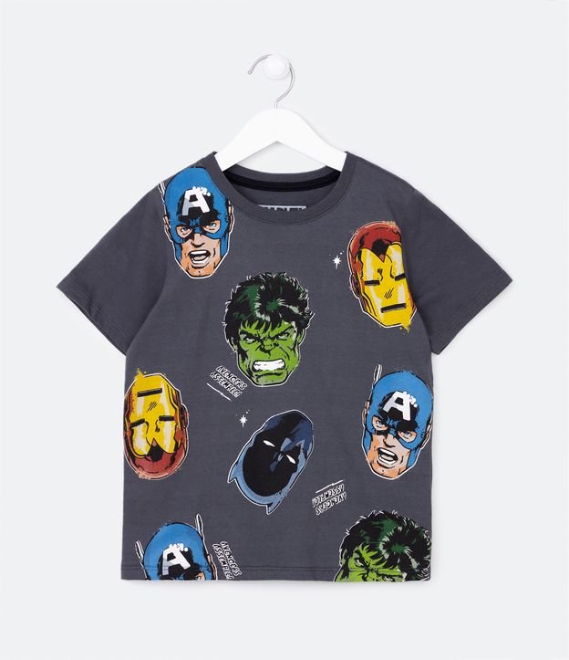 Camiseta Infantil com Estampa Heróis Marvel - Tam 2 a 8 Anos - Cor: Cinza - Tamanho: 02