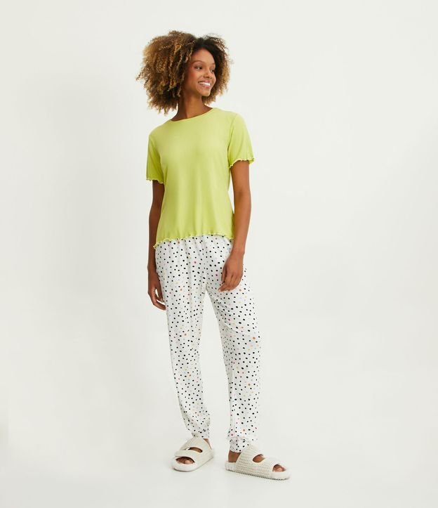 Pijama Longo em Ribana com Estampa Poá