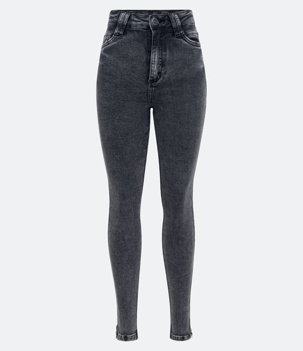 Pantalón Skinny Cintura Alta en Jeans Desteñido con Cremallera en el Bajo Negro 5