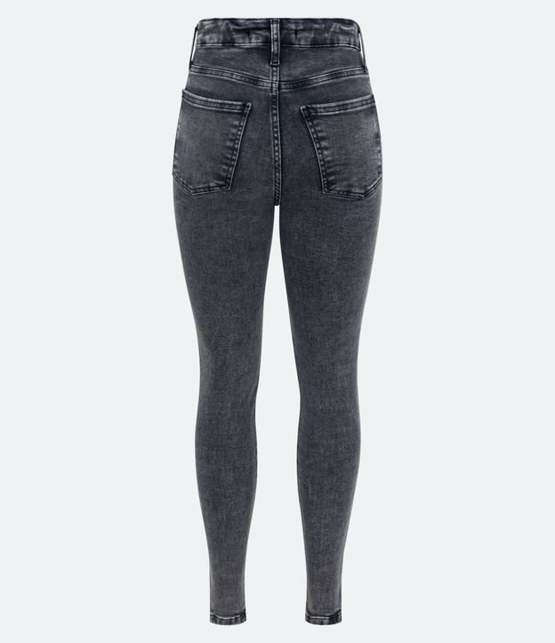Pantalón Skinny Cintura Alta en Jeans Desteñido con Cremallera en el Bajo Negro 6