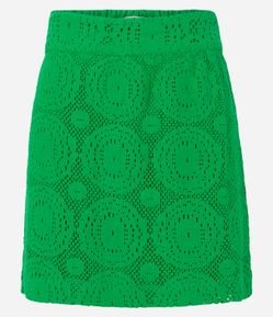 Saia Curta em Renda com Textura e Cós Elástico
