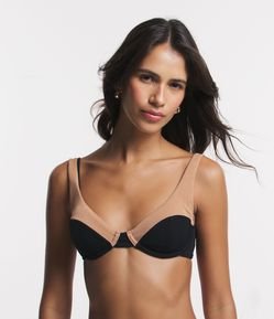 Biquíni Top Meia Taça com Textura e Recorte Contrastante