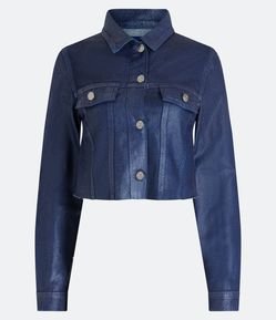 Jaqueta Cropped em Jeans Resinado