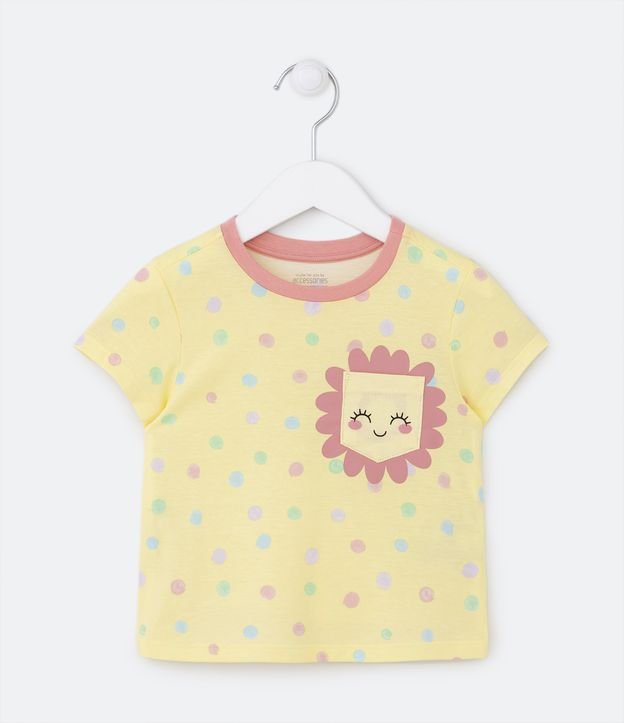 Pijama Curto Infantil com Bolsinho e Estampa de Florzinha - Tam 1 a 4 Anos Amarelo 2