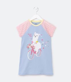 Camisola Infantil com Mangas Poá e Estampa Lhama de Bicicleta - Tam 5 a 14 Anos