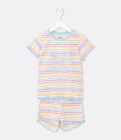 Pijama Curto Infantil com Estampa Listradinha Aquareladas com Borboleta - Tam 5 a 14 Anos