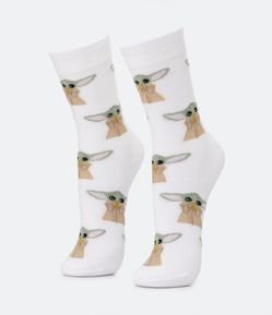 Meia Cano Alto com Estampa Baby Yoda