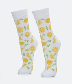 Meia Cano Alto com Estampa de Limões