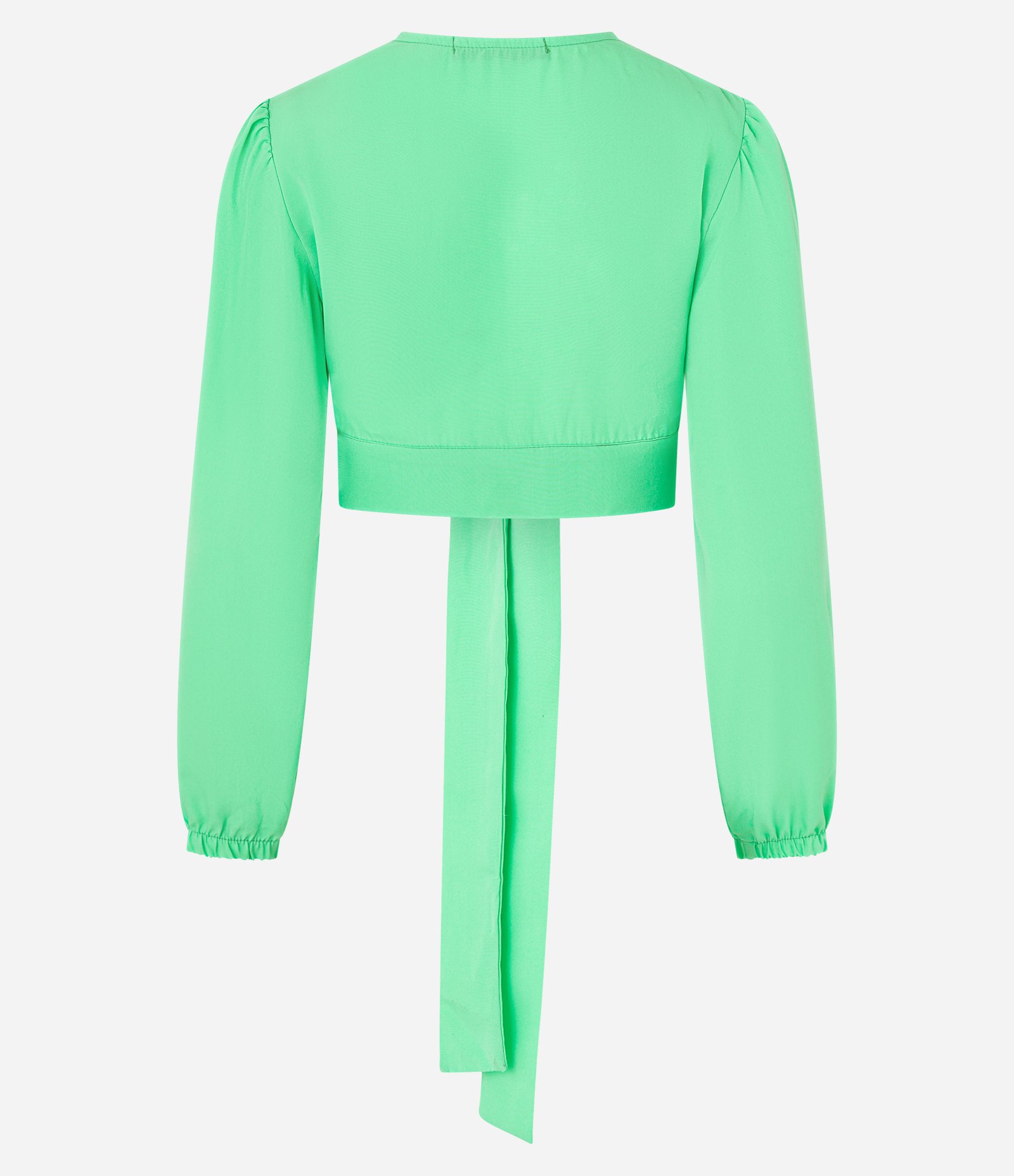 Blusinha Cropped em Crepe com Decote V e Laço na Cintura Verde 2