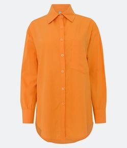 Camisa Alongada em Tricoline com Manga Longa e Bolso
