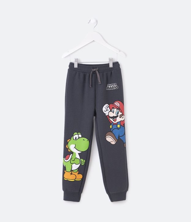 Pantalón Infantil con Forro Calentito y Estampado Mario Bros y Yoshi - Talle 3 a 5 años Gris 1