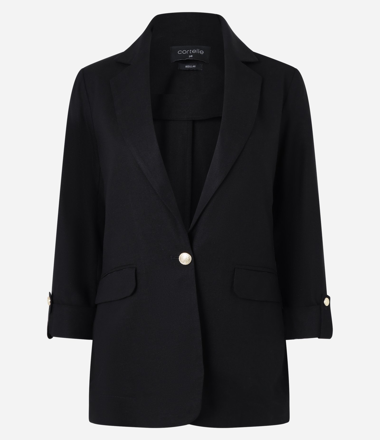 Blazer Alongado em Linho com Mangas Dobradinhas Preto 7