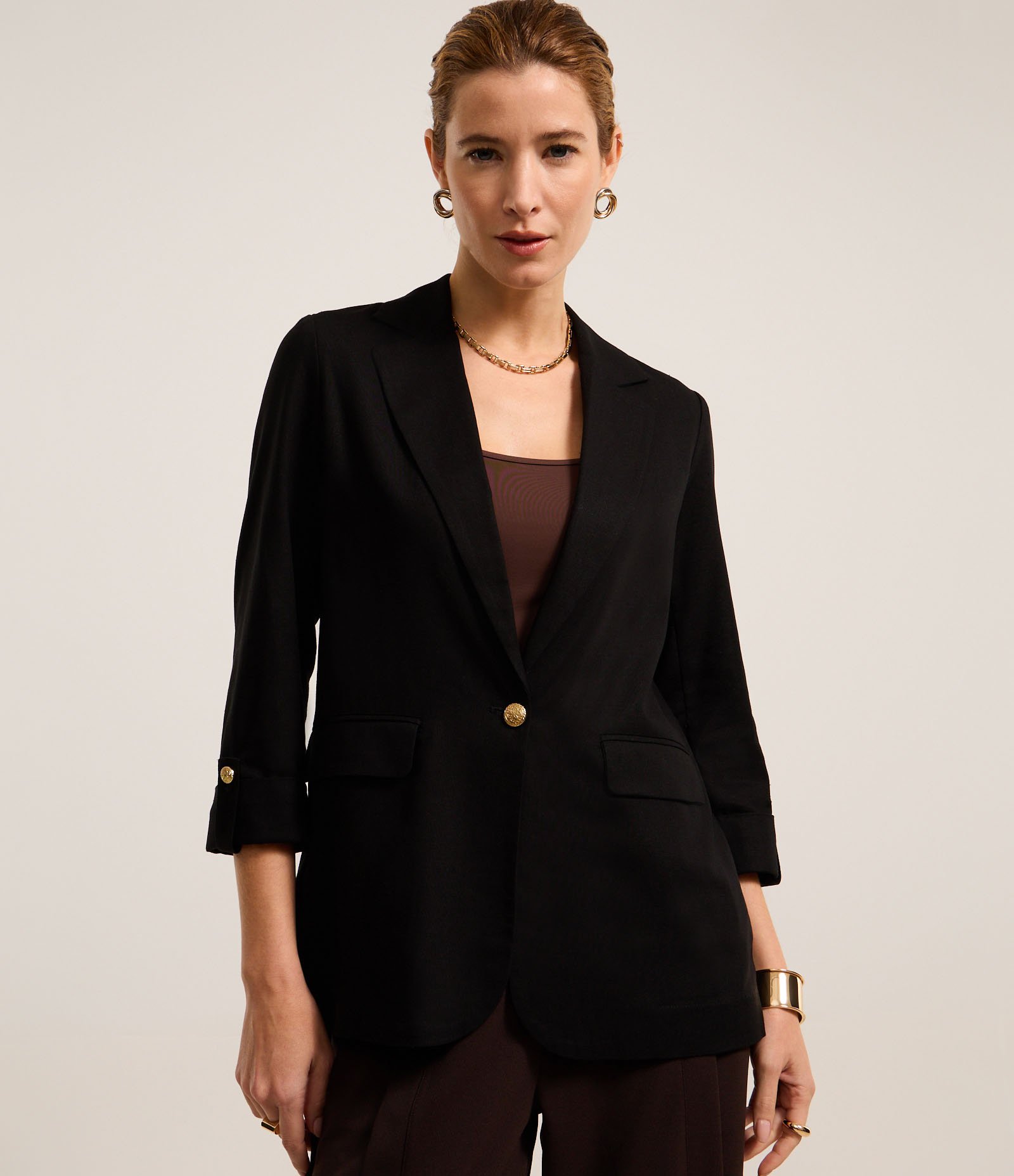Blazer Alongado em Linho com Mangas Dobradinhas Preto 5