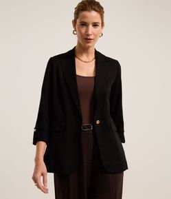 Blazer Alongado em Linho com Mangas Dobradinhas