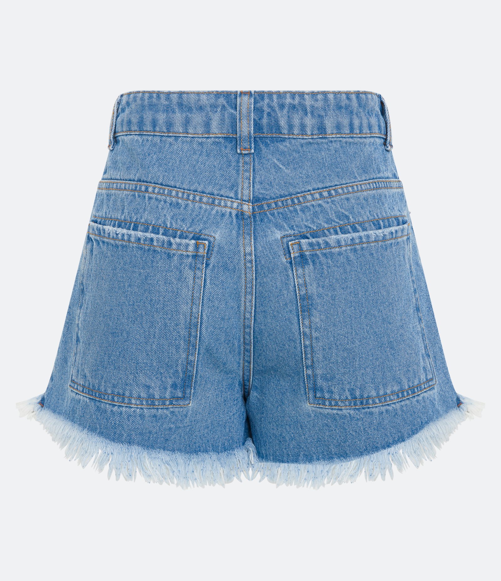 Short Jeans Cintura Média com Bolsos Cargo e Barra Desfiada Azul 6