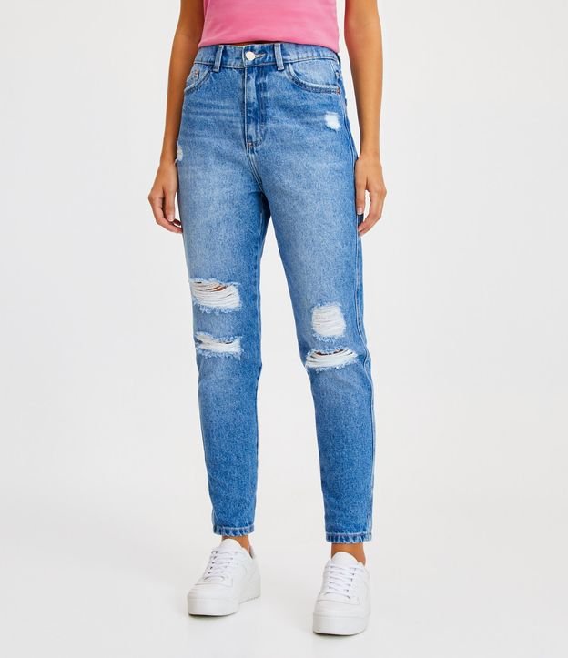 Calça Push Up Jeans com Puídos e Barra Desfeita Azul - Lojas Renner