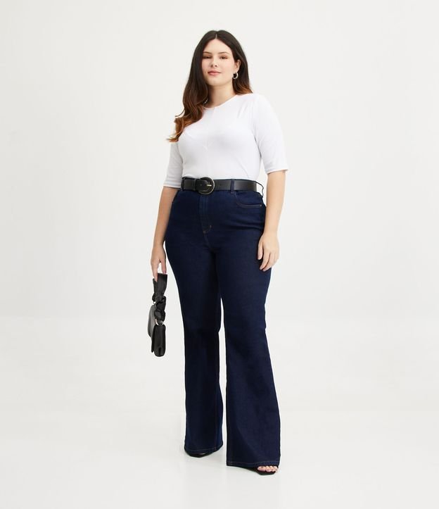 Calça Flare Jeans com Botão Forrado Curve & Plus Size Azul 1