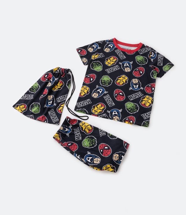 Pijama Corto Infantil con Estampado Marvel y Carterita - Talle 4 a 12 años Negro 5