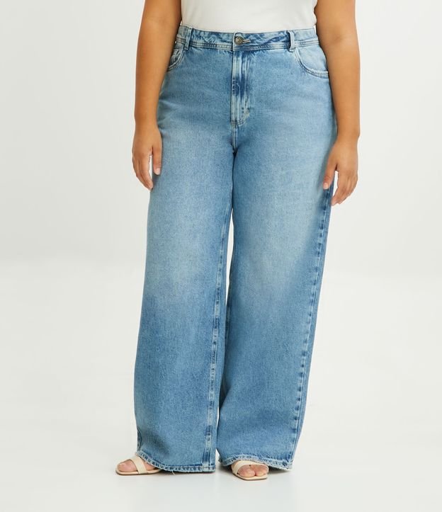 Calça Wide Leg Jeans com Cintura Média Curve & Plus Size Azul 2