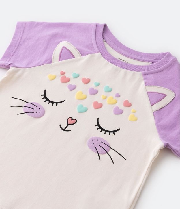 Pijama Corto Infantil con Estampa Carita de Gato - Talle 2 a 4 años Blanco 3