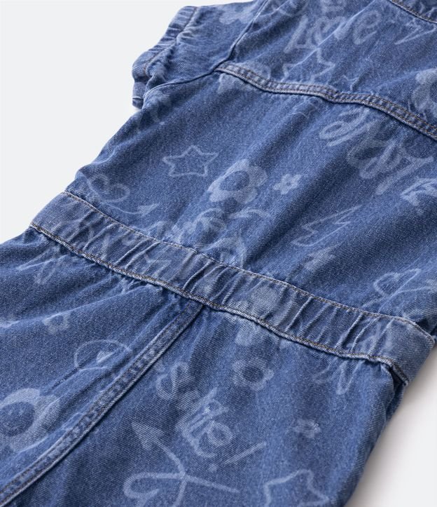 Macacão Curto Infantil em Jeans com Estampa Divertida - Tam 5 a 14 Anos Azul 5