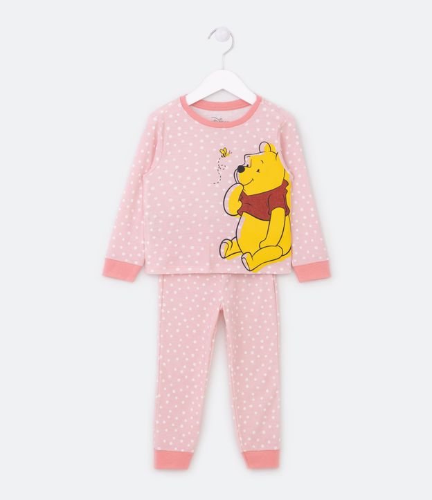 Pijama Largo Infantil de Lunares con Estampado Osito Pooh - Talle 2 a 4 años Rosado 1