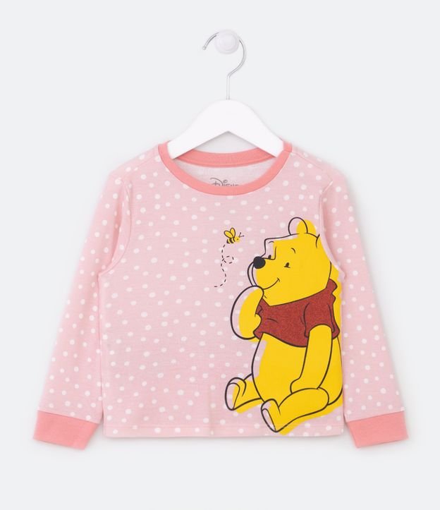 Pijama Largo Infantil de Lunares con Estampado Osito Pooh - Talle 2 a 4 años Rosado 2