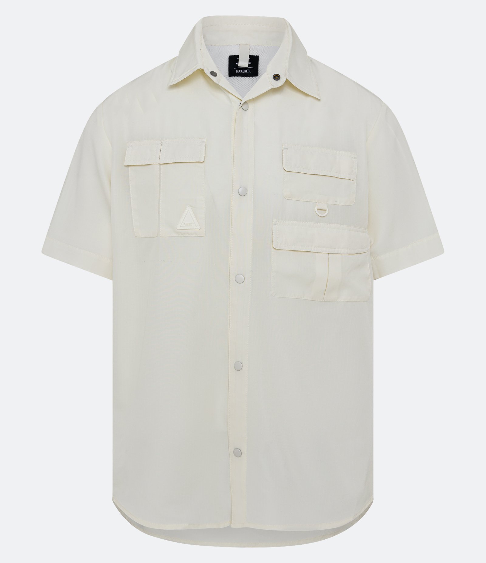 Camisa Oversized em Oxford com Bolsos Táticos Bege 1
