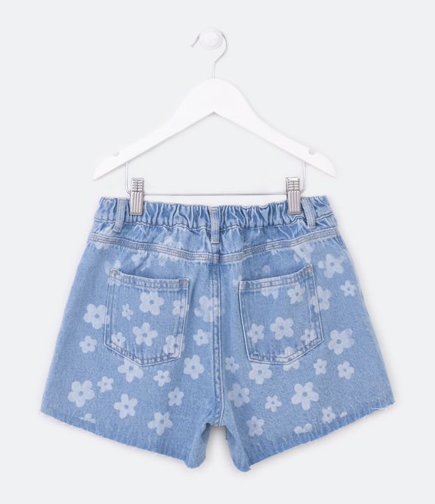 Short Cintura Alta Infantil em Jeans com Estampa de Florzinhas - Tam 5 a 14 Anos Azul 2