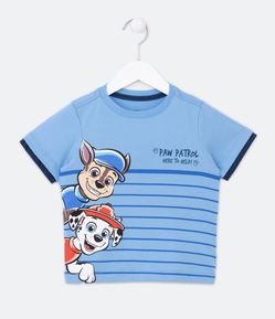Camiseta Infantil com Listras e Estampa Patrulha Canina - Tam 2 a 5 Anos