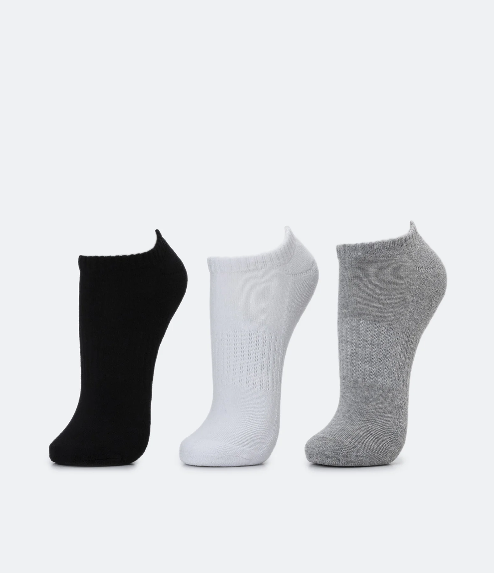 Kit 03 Meias Invisíveis Esportiva em Algodão com Sola Atoalhada Cinza/ Branco/ Preto 1