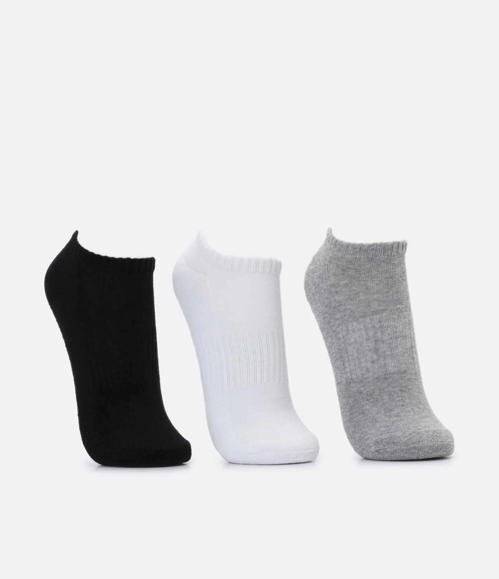 Kit 03 Meias Invisíveis Esportiva em Algodão com Sola Atoalhada Cinza/ Branco/ Preto 2