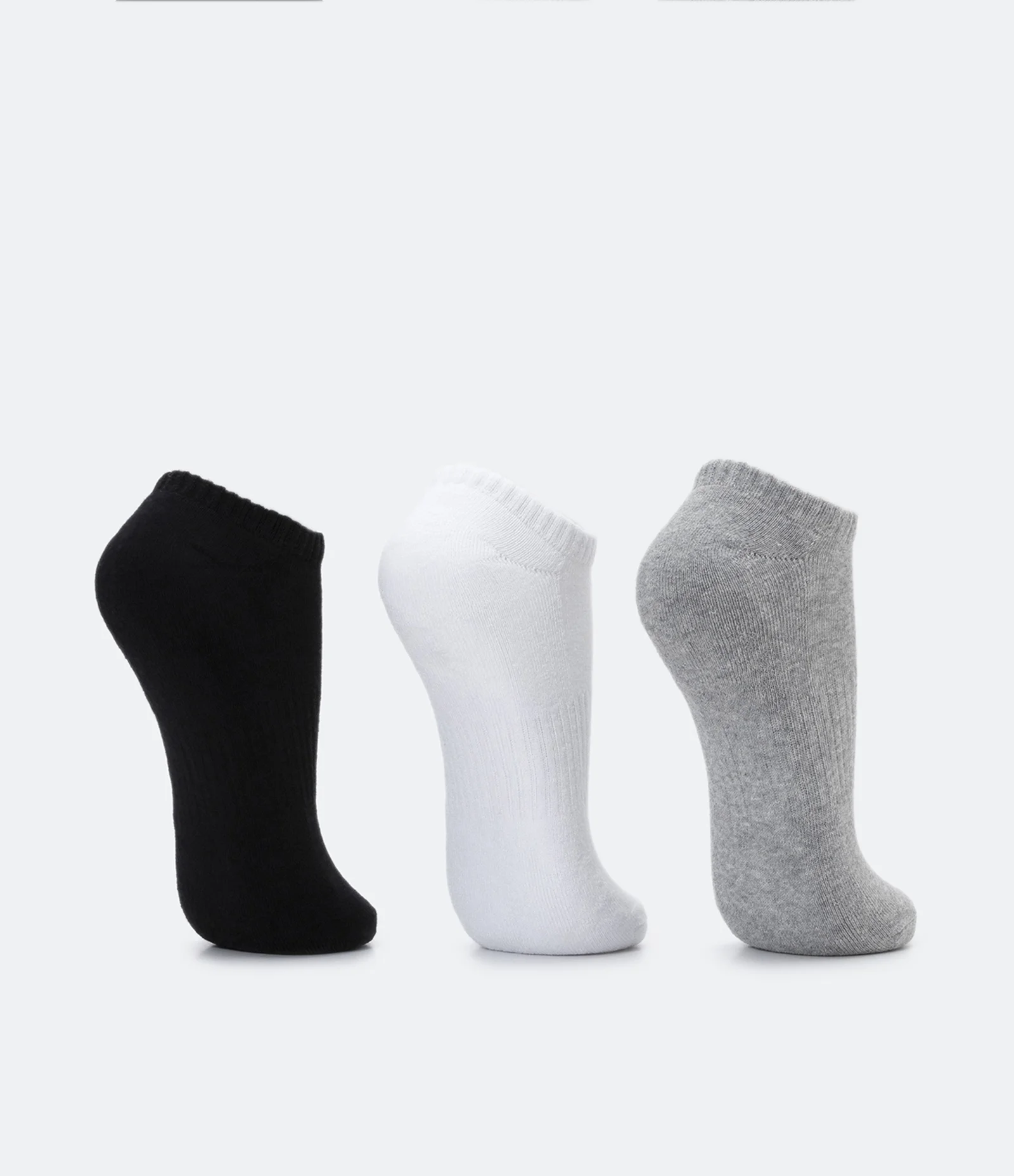 Kit 03 Meias Invisíveis Esportiva em Algodão com Sola Atoalhada Cinza/ Branco/ Preto 3