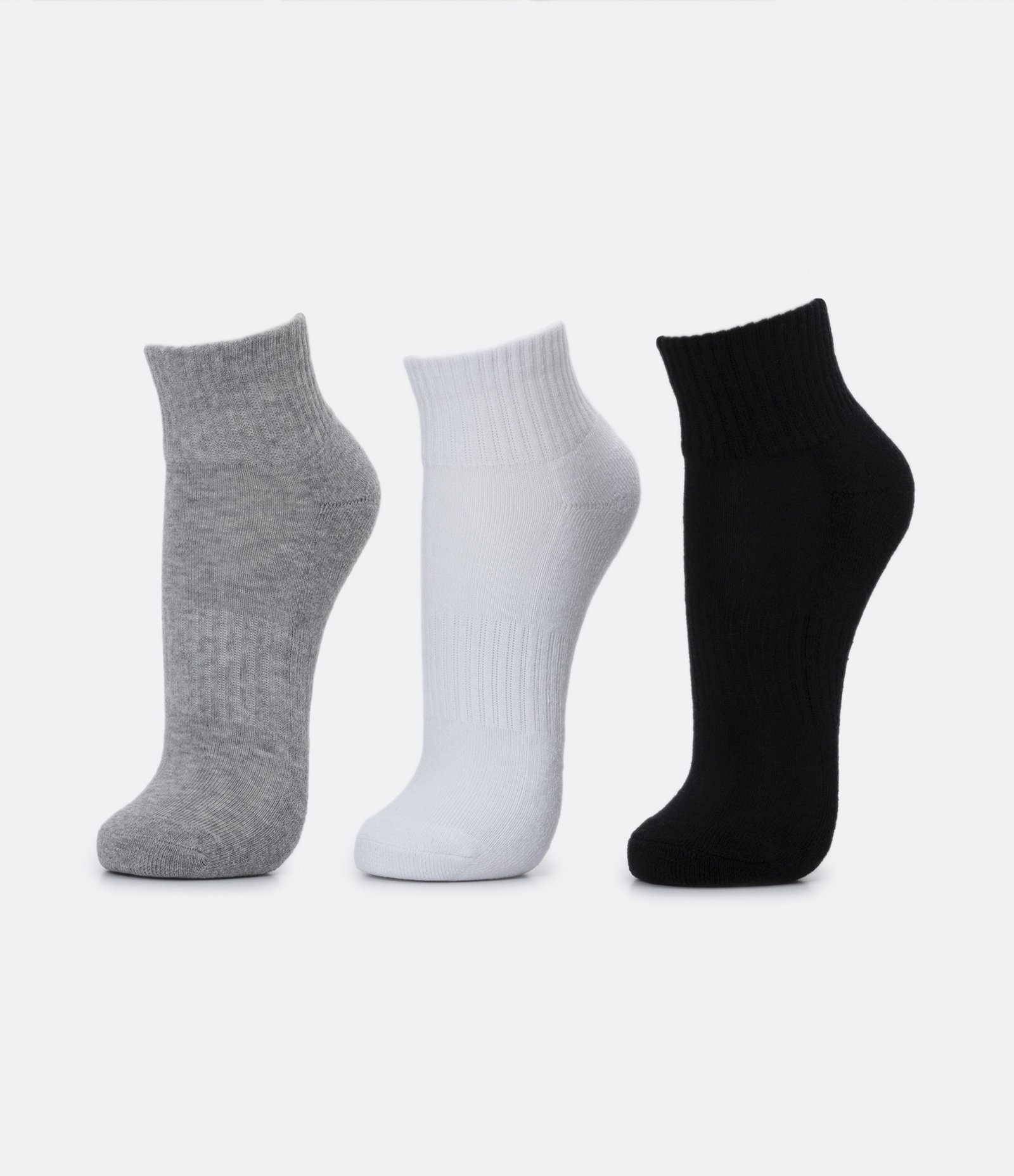 Kit 03 Meias Cano Baixo Esportivas com Sola Atoalhada Cinza/ Branco/ Preto 1