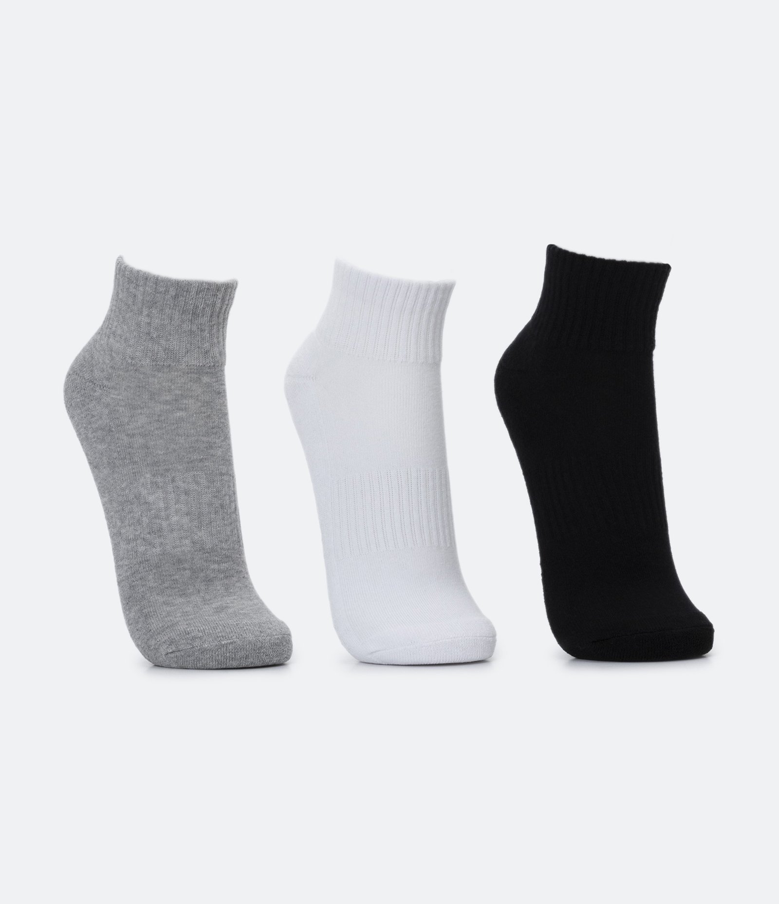Kit 03 Meias Cano Baixo Esportivas com Sola Atoalhada Cinza/ Branco/ Preto 2