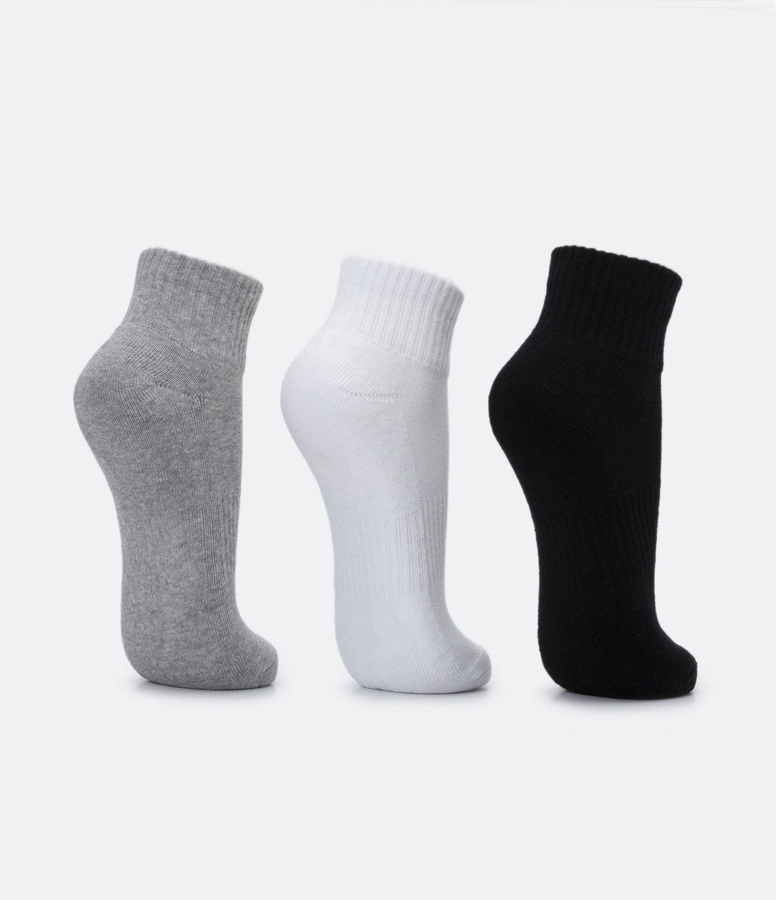 Kit 03 Meias Cano Baixo Esportivas com Sola Atoalhada Cinza/ Branco/ Preto 3