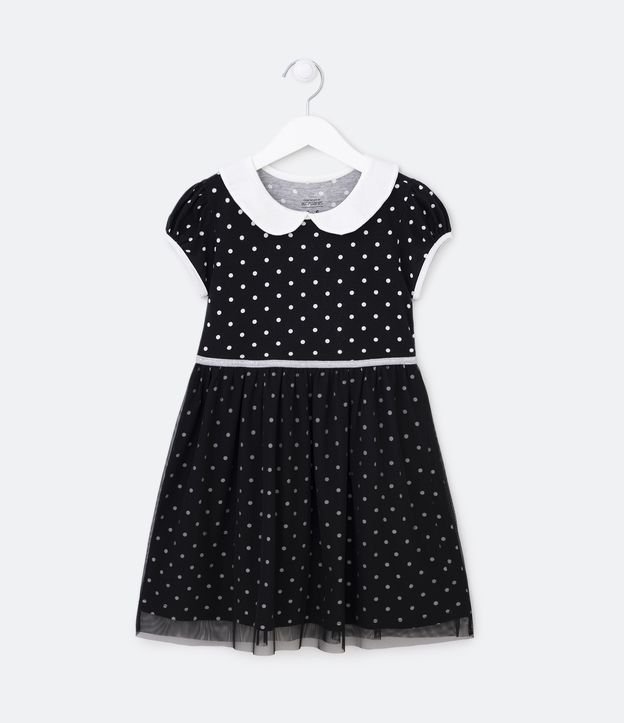 Camisola Infantil Estampa Poá com Tule - Tam 3 a 10 Anos