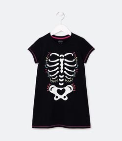 Camisola Infantil com Estampa Esqueleto Brilha no Escuro - Tam 5 a 14 Anos