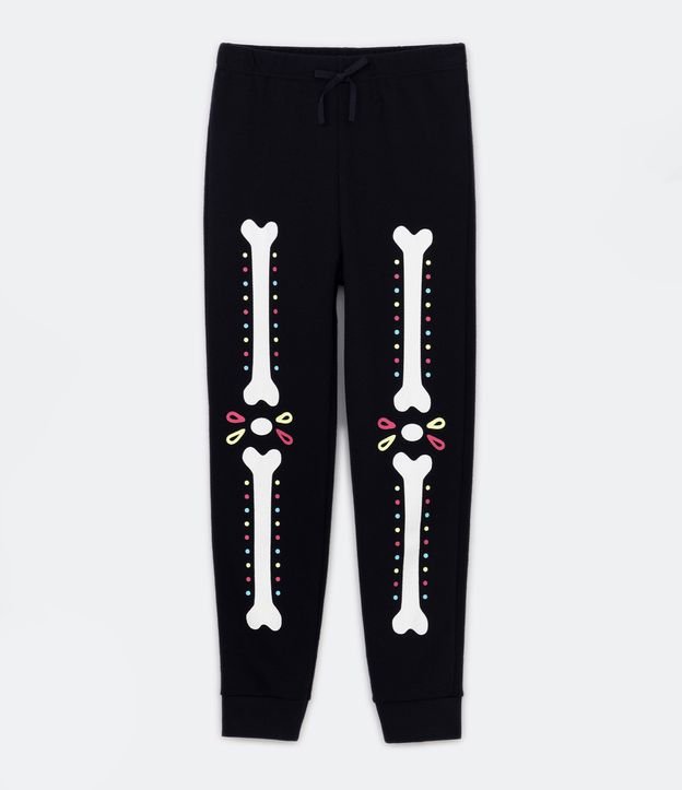 Pijama Longo Infantil com Estampa Esqueleto Brilha no Escuro - Tam 5 a 14 Anos Preto 4