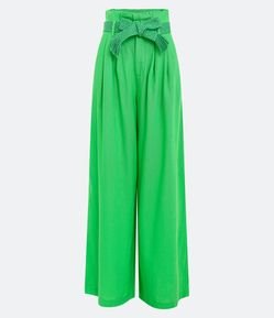 Calça Pantalona em Linho com Cinto Bordado