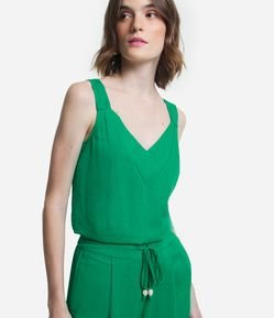 Blusa Regata em Viscolinho com Alça Drapeada