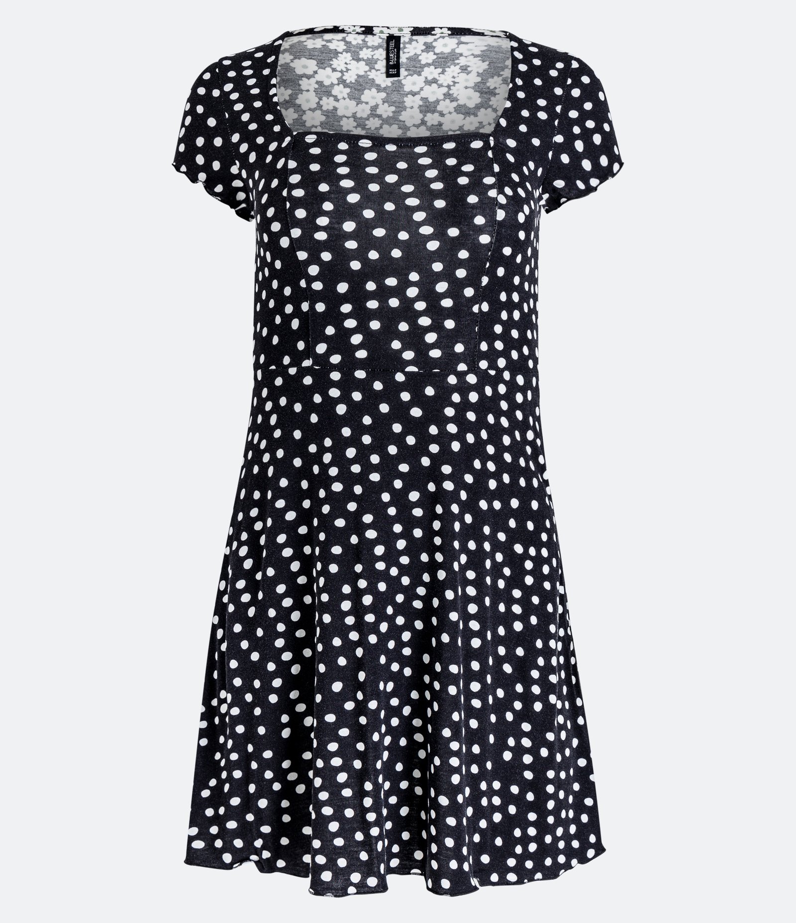 Vestido Curto em Viscose com Manga Curta e Estampa Poá Preto 5